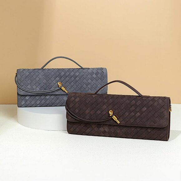 Versatile Suede Woven Clutch - Compact Evening Shoulder Bag for Chic Women - Picture 6 of 7